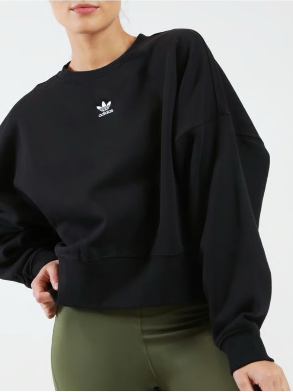 adidas Black Cropped Crew Sweatshirt with Trefoil Logo